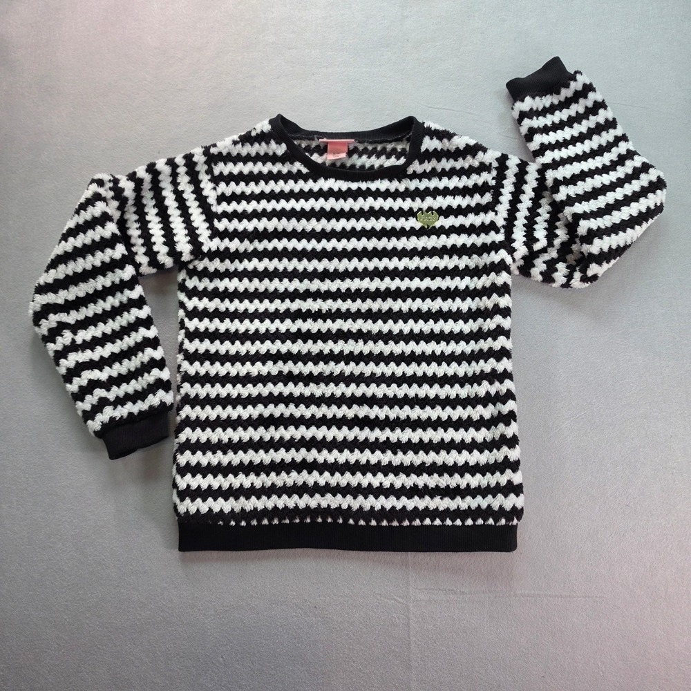 Juicy Couture Girls Chevron Faux Fur Sweater Heart Logo 8/10 Y2K Coquette